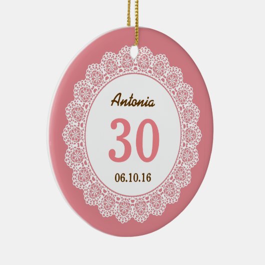 第30白いレース7との誕生日の想い出の品の貝のピンク セラミックオーナメント (右)