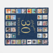 第30章ブルー金ゴールド30th Birthday Photo フリースブランケット (正面(横))