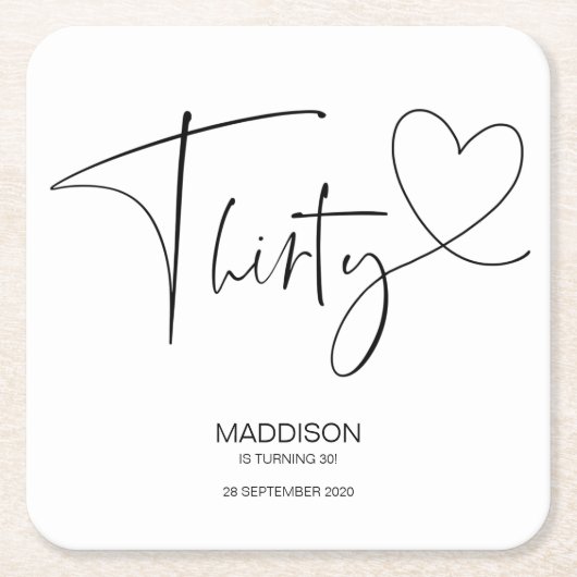 第30誕生会のお祝い スクエアペーパーコースター (正面)