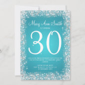 第30誕生会のきらめくなグリッターのターコイズ 招待状 (正面)