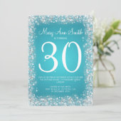 第30誕生会のきらめくなグリッターのターコイズ 招待状 (スタンド正面)