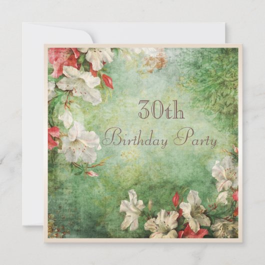 第30誕生会のぼろぼろのシックなハイビスカスの花 招待状 (正面)