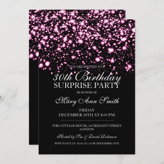 第30誕生会のピンクの真夜中の魅力を驚かして下さい 招待状 (正面/裏面)