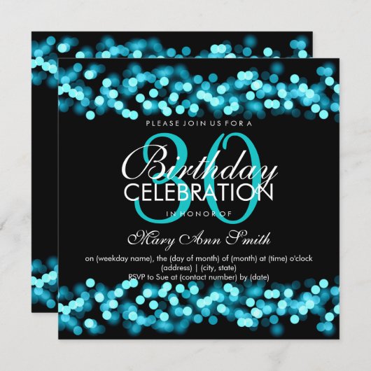 第30誕生会のフェイクなターコイズのハリウッドの魅力 招待状 (正面/裏面)