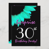 第30誕生会のミントの緑のヒマワリを驚かして下さい 招待状 (正面/裏面)