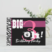 第30誕生会-ピンクのシマウマのテンプレート 招待状 (スタンド正面)