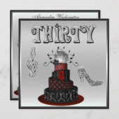 第30誕生日のディスコの花型女性歌手のケーキの輝きのかかと 招待状 (正面/裏面)