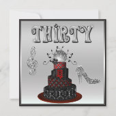 第30誕生日のディスコの花型女性歌手のケーキの輝きのかかと 招待状 (正面)