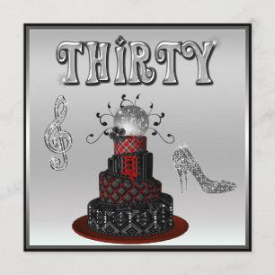 第30誕生日のディスコの花型女性歌手のケーキの輝きのかかと 招待状