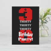 第30誕生日のモダンで黒く赤い白はB474をリベットで留めます 招待状 (スタンド正面)