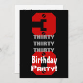 第30誕生日のモダンで黒く赤い白はB474をリベットで留めます 招待状 (正面/裏面)