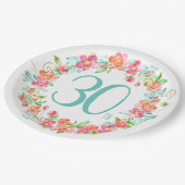 第30誕生日のモダンな花の園遊会 ペーパープレート (アングル)
