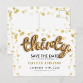 第30誕生日の保存日付の金ゴールドの気球のグリッター 案内ポストカード (正面/裏面)