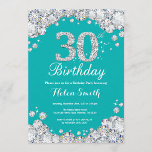 第30誕生日の招待状のティール(緑がかった色)および銀Invitatio 招待状