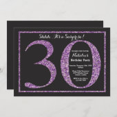 第30誕生日の招待状の紫色のグリッターを驚かして下さい 招待状 (正面/裏面)