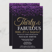 第30誕生日の紫色および金ゴールドのグリッターを驚かして下さい 招待状 (正面/裏面)
