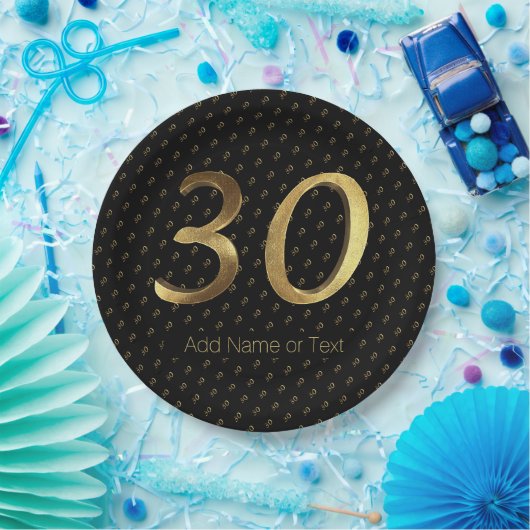第30誕生日の結婚記念日の黒および金ゴールド ペーパープレート (パーティー)