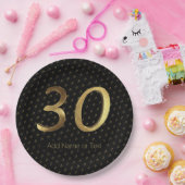 第30誕生日の結婚記念日の黒および金ゴールド ペーパープレート (パーティー)