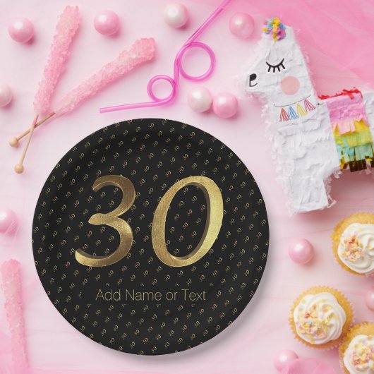 第30誕生日の結婚記念日の黒および金ゴールド ペーパープレート (パーティー)