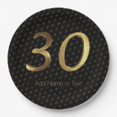 第30誕生日の結婚記念日の黒および金ゴールド ペーパープレート (正面)