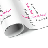 第30誕生日の、ピンク及び黒い文字、2方向 ラッピングペーパー (ロールコーナー)