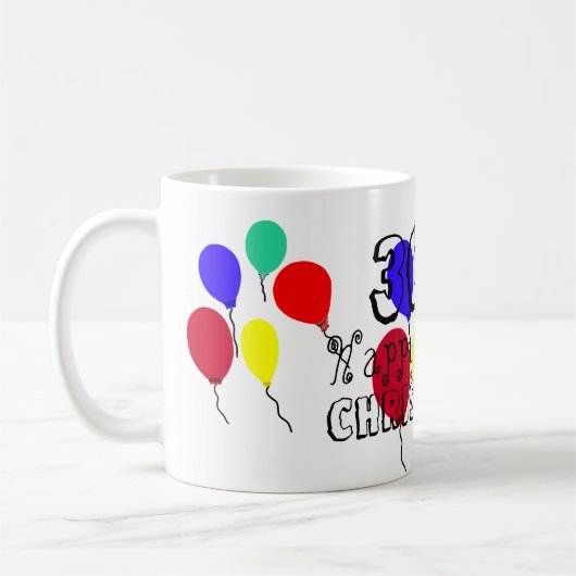 第30誕生日はマイル標石の名前のマグを風船のようにふくらませます コーヒーマグカップ (左)