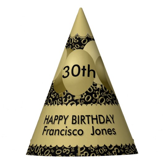 第30誕生日数パターン金ゴールドか黒の帆立貝 パーティーハット (正面)