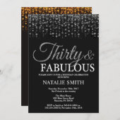 第30誕生日30およびすばらしい銀製のグリッター 招待状 (正面/裏面)