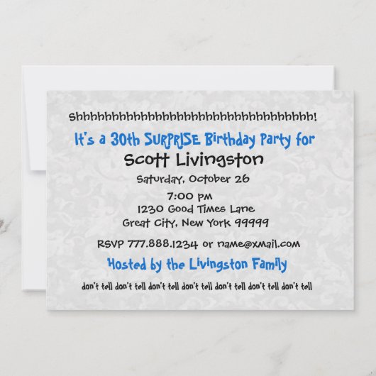 第30驚きの真夜中の誕生会のテンプレート 招待状 (裏面)