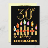 第30驚きの誕生会の金ゴールドの蝋燭の招待 招待状 (正面/裏面)