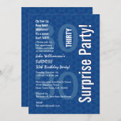 第30驚きの誕生日の青く幾何学的な星の花 招待状 (正面/裏面)