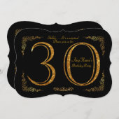 第30、誕生会第30、素晴らしいのGatsby、黒及び金ゴールド 招待状 (正面/裏面)