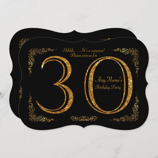 第30、誕生会第30、素晴らしいのGatsby、黒及び金ゴールド 招待状 (正面/裏面)