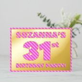第31回バースデーはっきりしたタパーティー – おもしろい、ピンクストライプ色の# 31 箔招待状 (立ち正面)