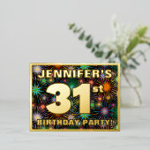 第31回誕生日パーティはっきりした:, Fireworks カラフル Look 箔招待状ポストカード (立ち正面)