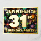 第31回誕生日パーティはっきりした:, Fireworks カラフル Look 箔招待状ポストカード (正面)