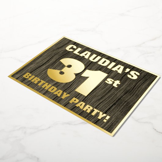 第31回誕生日パーティーはっきりした:木目フェイク模様 箔招待状 (回転した状態)