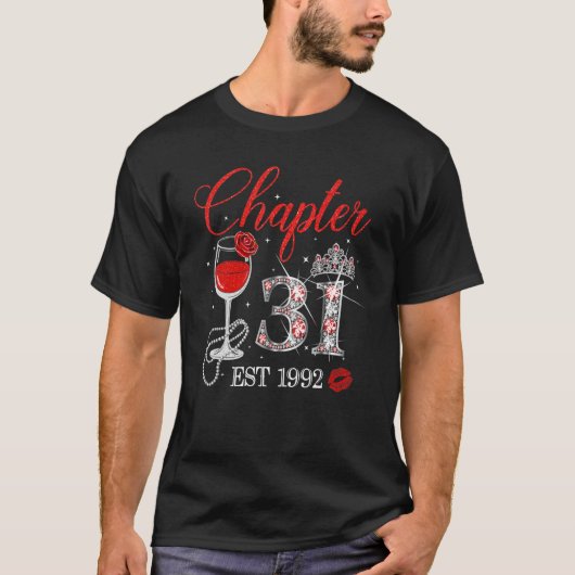 第31章EST 1992 31誕生日レッドローズW Tシャツ (正面)