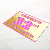 第32回バースデーはっきりしたタ・パーティ：おもしろい、ピンクストライプ・数32 箔招待状 (回転した状態)