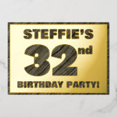 第32回バースデーパーティー – はっきりした、ウッドグフェイクレイン文字 箔招待状 (正面)