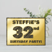 第32回バースデーパーティー – はっきりした、ウッドグフェイクレイン文字 箔招待状 (立ち正面)