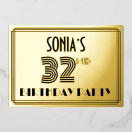 第32回バースデーパーティー – アールデコスタイル「32」 & Name 箔招待状