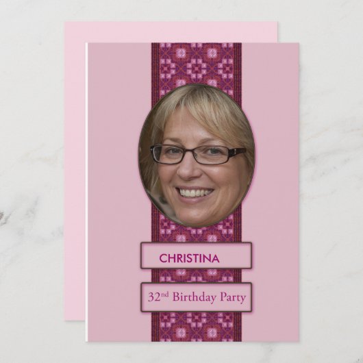 第32回誕生日パーティーの招待写真と名前 招待状 (正面/裏面)