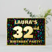 第32回誕生日パーティー – おもしろい、音楽カラフル記号 箔招待状 (立ち正面)
