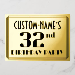 第32回誕生日パーティー：アールデコの外観"32"と名前 箔招待状