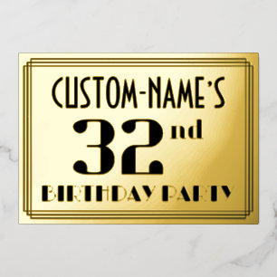 第32回誕生日パーティー：アールデコの外観"32"と名前 箔招待状