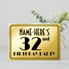 第32回誕生日パーティー – アールデコの外観：「32」 +名前 箔招待状