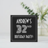 第32回誕生日パーティー:アールデコスタイル(名前をカスタムする付き) 招待状 (スタンド正面)