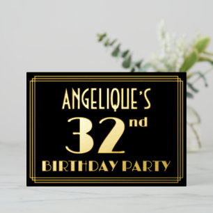 第32回誕生日パーティー：アールデコルック"32"、名前 箔招待状