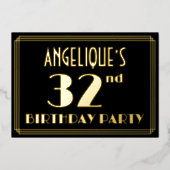 第32回誕生日パーティー:アールデコルック"32"、名前 箔招待状 (正面)